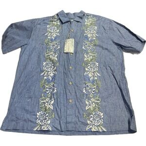 Vintage Batik Bay Men's 2XL Reverse Print Hawaiian Shirt Short‎ Sleeve Blue NWT